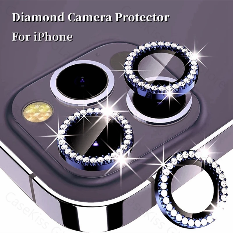 Diamond Camera Protector For iPhone 16 14 13 11 15 Pro Max 12 Pro Tempered Glass Metal Rings Lens Case iPhone 12 Mini 14plus