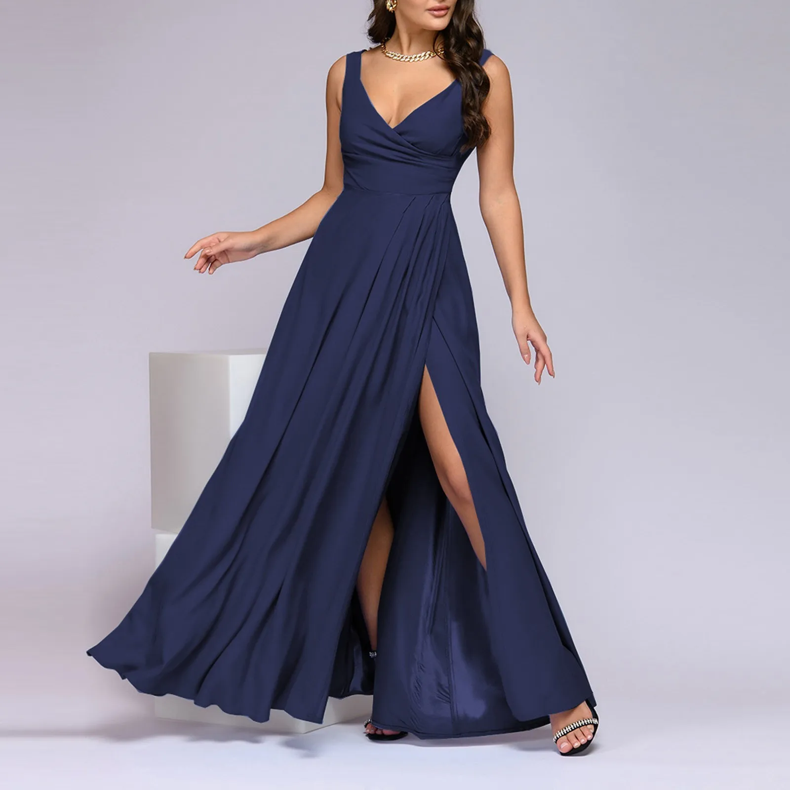 Elegant Deep V Evening Dresses Women Sexy Split Sleeveless Waist Midi Dress Female Fashion Party Banquet Clothes vestidos 2023