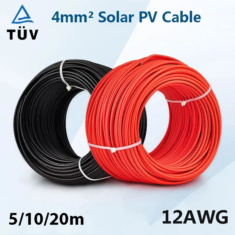 Cavo di alimentazione solare 4 mm2 12AWG cavo fotovoltaico cavo fotovoltaico tfuv TUV per collegamento pannelli fotovoltaici rivestimento nero rosso