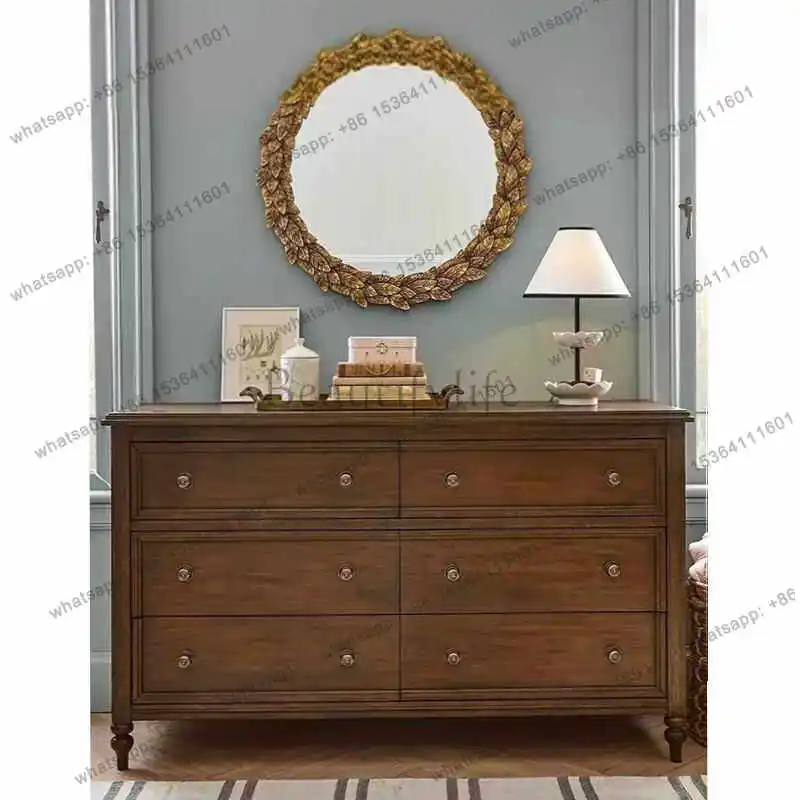 

American retro solid wood entrance foyer entrance cabinet French neoclassical bedroom storage cabinet