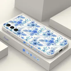 Blue Floral Silicone Phone Case For Samsung Galaxy S23 S22 S21 S20 S23FE S21FE S22 Plus S23 Plus S23 Ultra S10 Note 20 10 Cover
