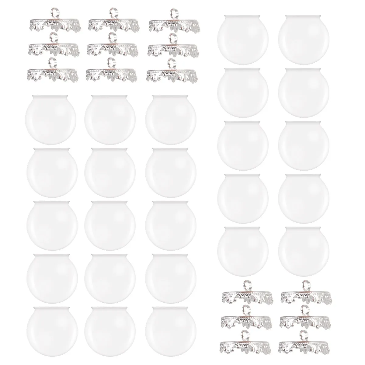 30Pcs Handmade Mini Empty Glass Ball Pendants Transparent DIY Craft Supplies for Jewelry Making Family Friends Activity