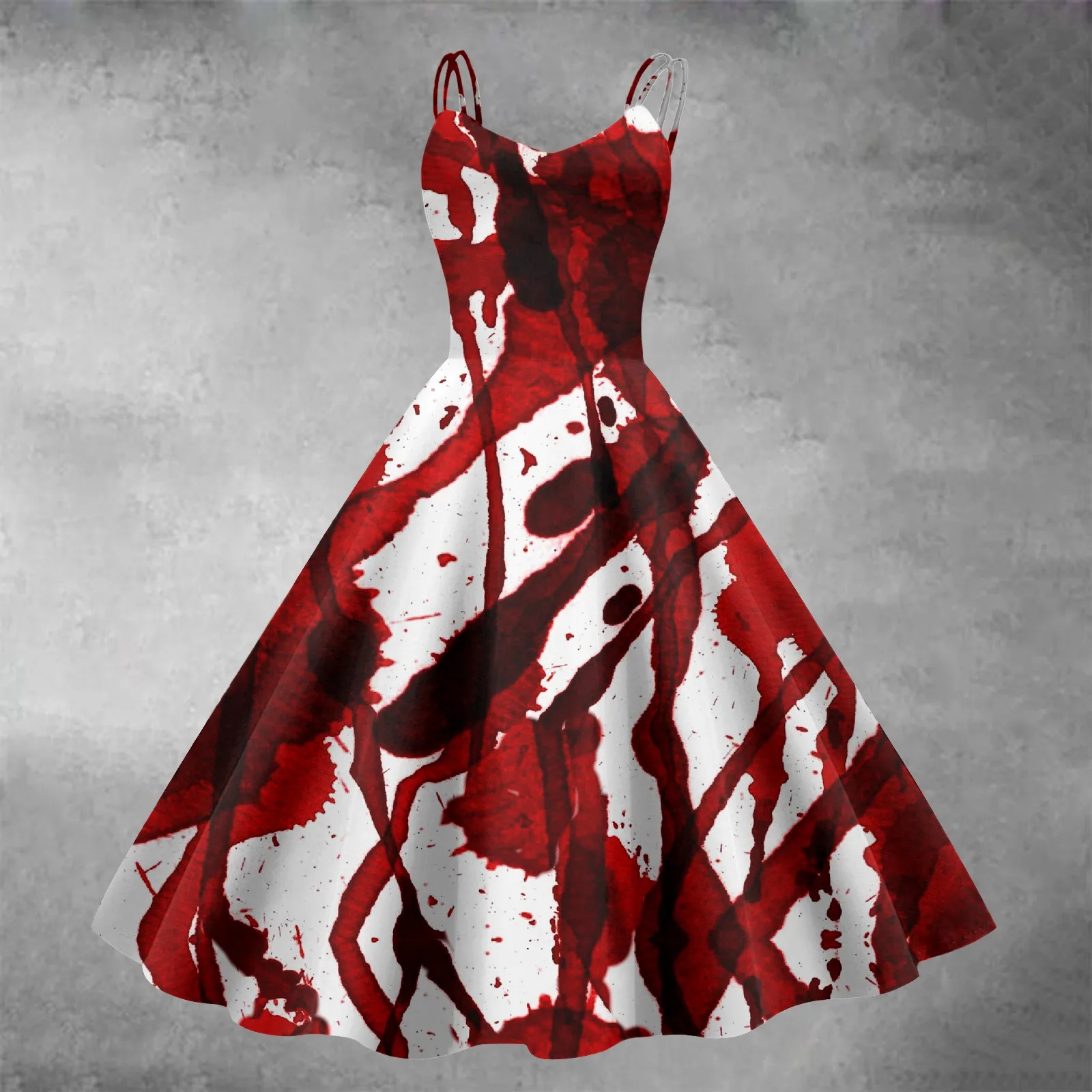 Fashion Halloween 3D Bloody Handprint Printed Dress For Women Spaghetti Strap Casual Long Dress Sleeveless Tunic A Line Dresses