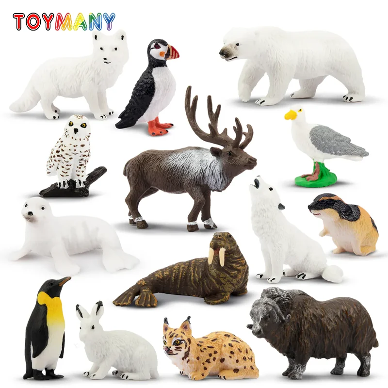 14Pcs Simulation Polar Animal Model Toy Mini Figures Dolls Action Figurines Toys for Children Set Gift Cake Decoration