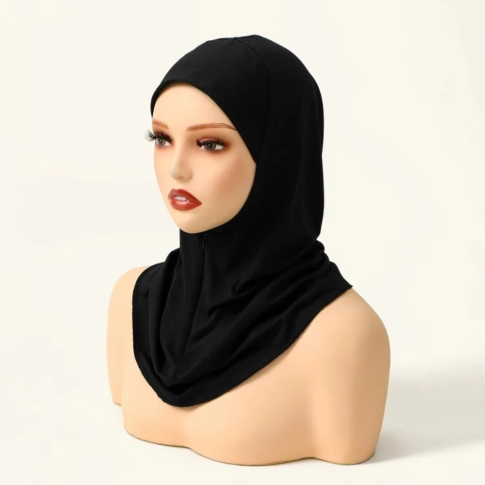Convenient Polyester Instant Cap Hijab Elastic Solid Color Inner Cap Hidden Zipper Soft Underscarf Women