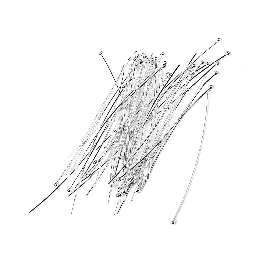 Silver Plated Craft Head Pins Single Ball 2mm Head 50mm Sturdy Copper Findings for Charm and Bead Work