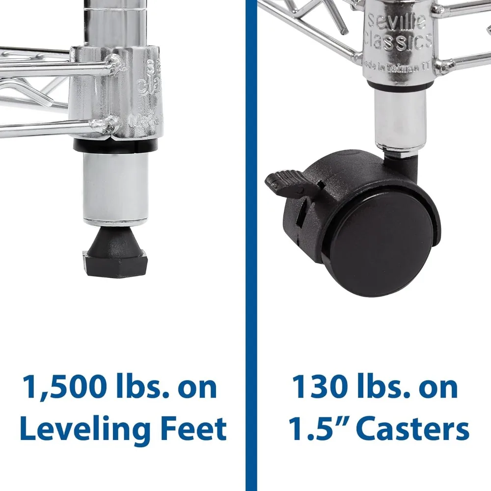 Classics-Prateleiras de fios de 5 camadas com rodas, chapeamento cromado, aço chapeado, 30 "W x 14" D, novo modelo