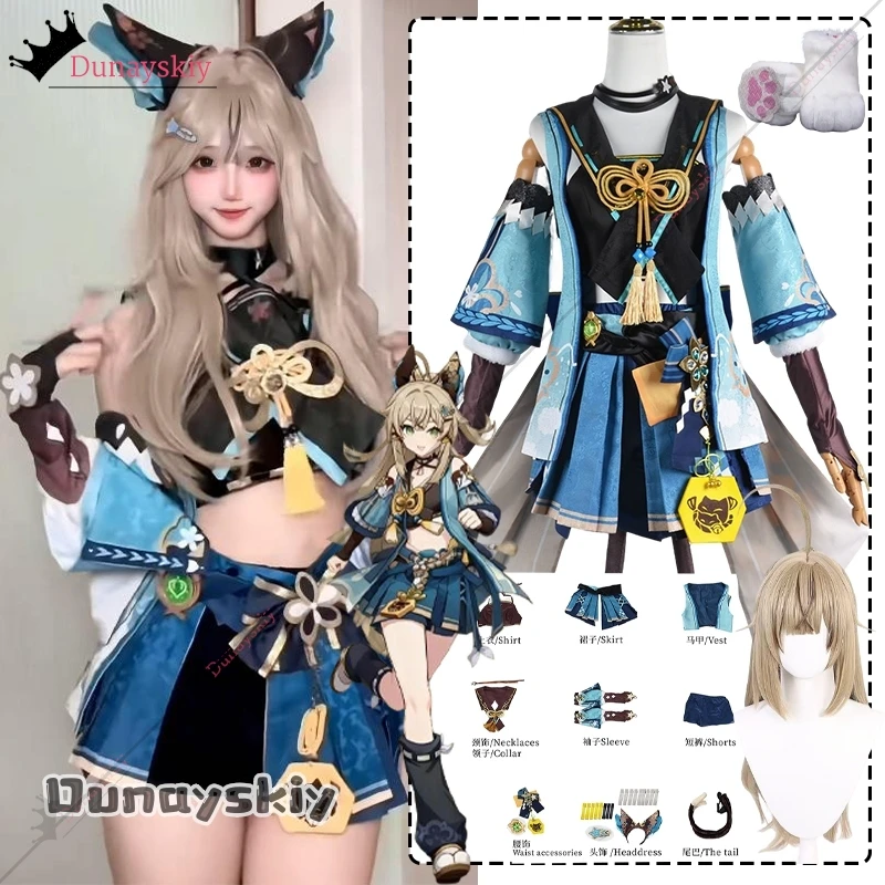 

Kirara Cosplay Costume Genshin Impact Kirara Costume Kirara Ears Tails Full Suit Halloween Carnival Theme Party Woman Dress Up