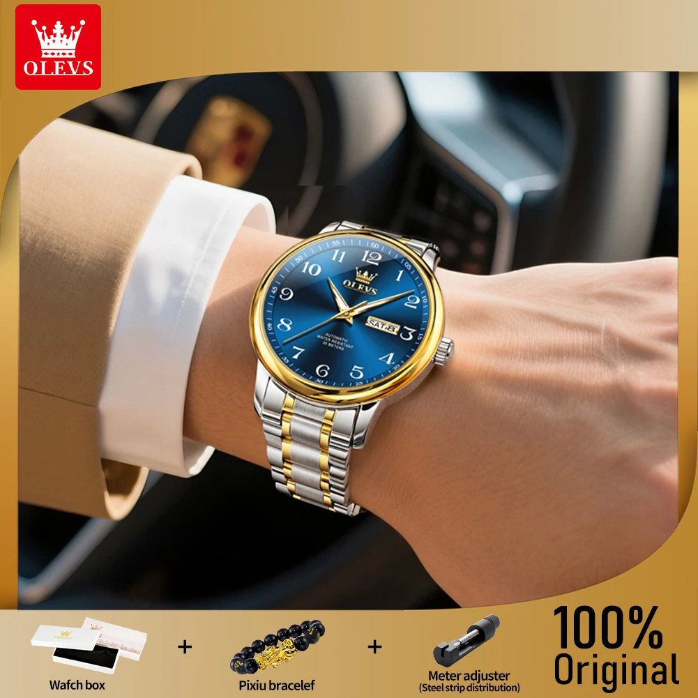 OLEVS 7072 Neue Herrenuhr Original Einfache Automatische Mechanische Uhr Wasserdicht Edelstahl Tag Datum Uhr Für Mann Geschenke