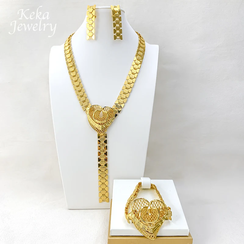 

3Pcs Jewelry Set for Woman Necklace Earrings Bracelet Various Styles Dubai Gold Plated Jewellery for Banquet Party Wedding Gifts