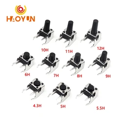 【30-10PCS】6x6 PCB Momentary Tactile Tact Push Button 4-Pin Self-reset Switch Right Angle With stent 6*6*4.3/4.5/5/6/7/7.5/8/9mm