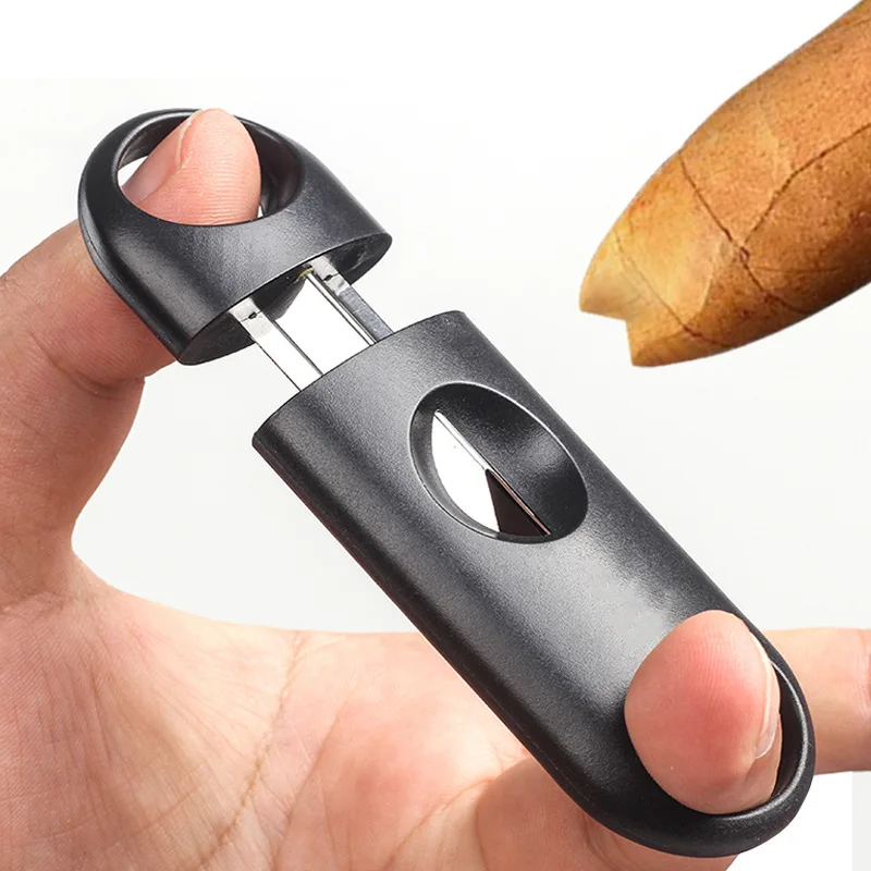 DEJAYA Portable Cigar Cutter with ABS Case Stainless Steel V-shaped Sharp Blade Cigarro Hole Opener Smoking Accessories