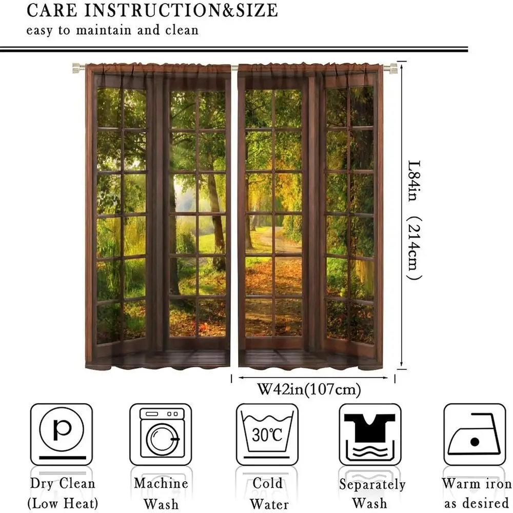 Woodland Tree Print Curtains, 84x84 Inches, Nature Themed Drapes for Bedroom & Living Room