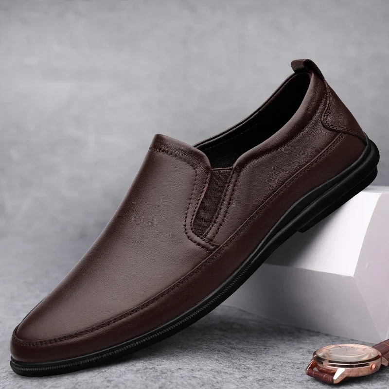 

Vintage Men's Genuine Leather Shoes Business and Office Attire Loafers Black Men's Casual Flat Bottomed Tourism Brown Oxford