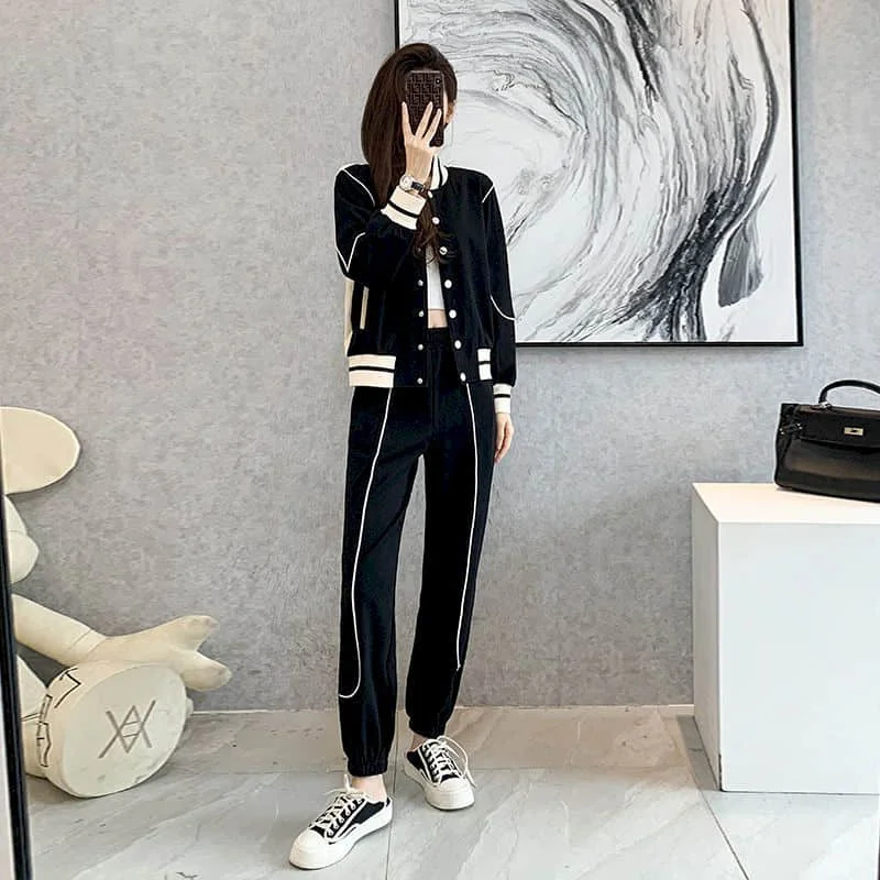 Pants Sets Long Sleeve Jacket Sporty Top Women\'s Tracksuit Sporty New In Matching Sets Two Piece Set for Women Lace-up Legging