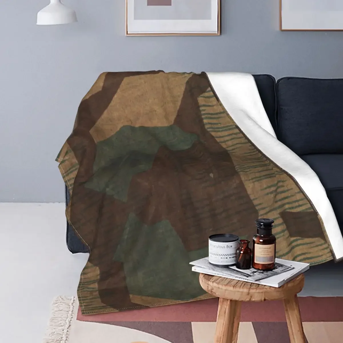 Splintertarn German WW2 Camouflage Fleece Throw Blankets Army Military Camo Blankets for Bed Outdoor Super Warm Bed Rug