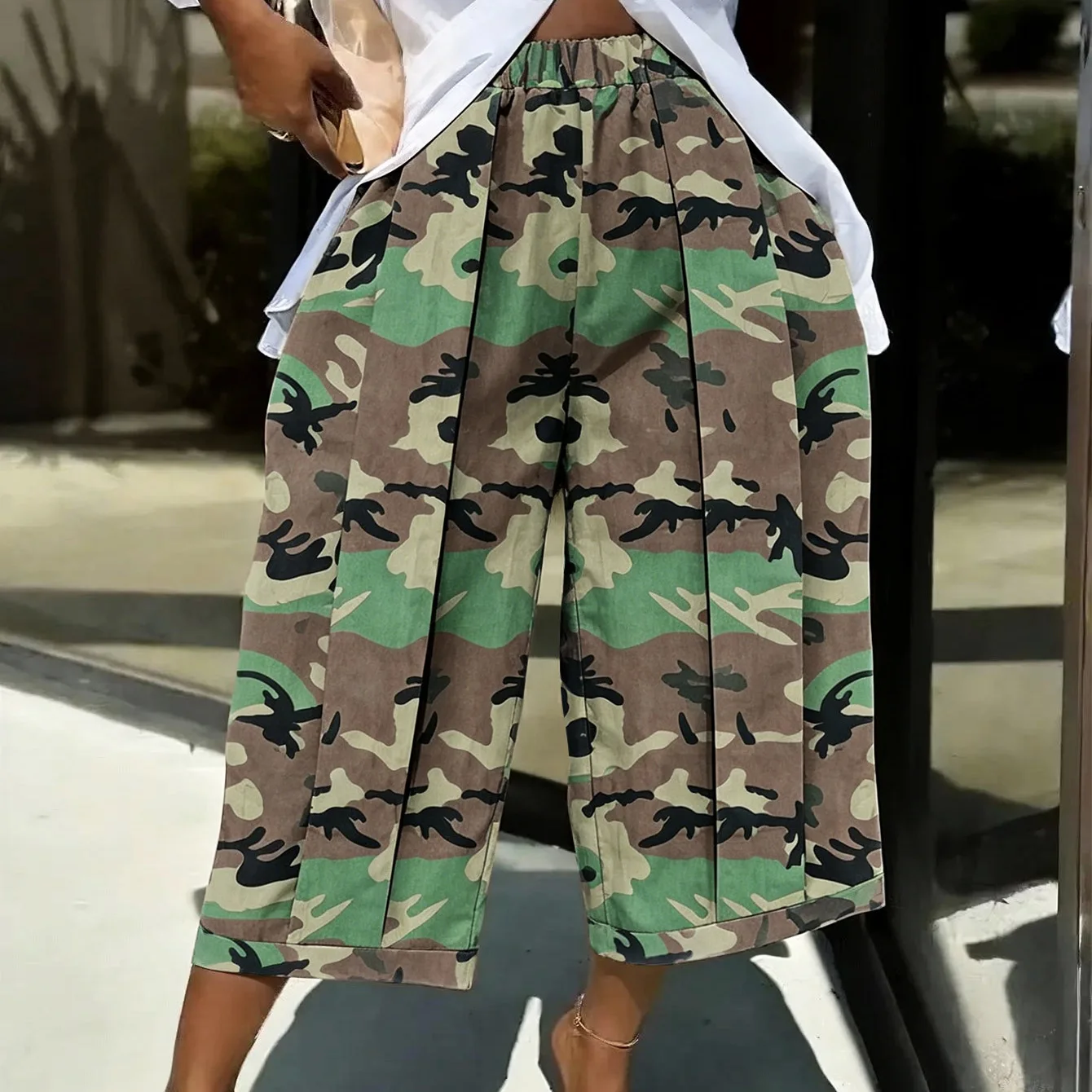 Damen Cargohose mit weitem Bein, Camouflage, hoher Bund, gerade geschnittene Hose, Y2K Streetwear, elegant, Splice-Design, lässig, locker, 2026