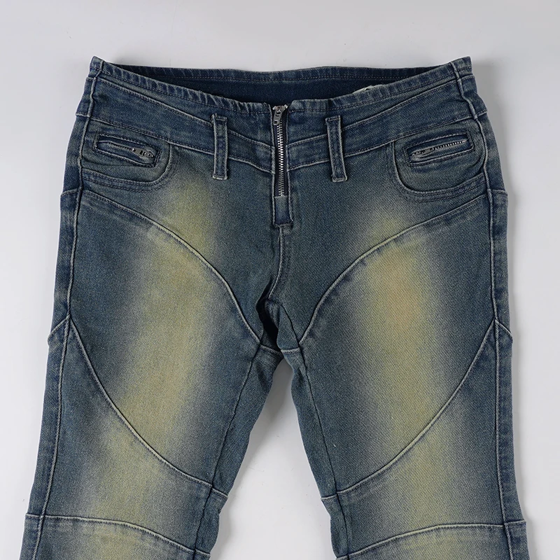 Vintage Light Wash Distressed Paneled Jeans Y2K Slim-Fitting Low-Waisted Stitched Denim Pants Women 2025 Streetwear Retro Jeans - Image 5
