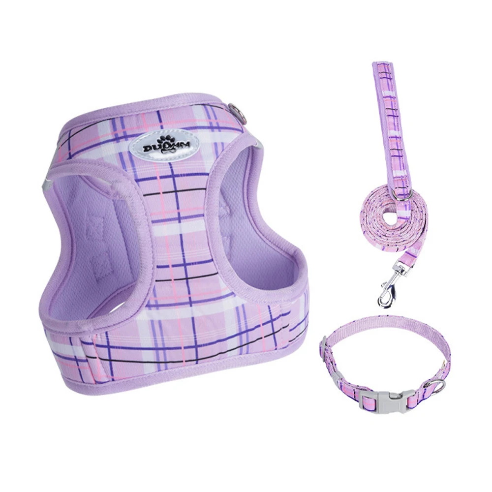 Adjustable Plaid Pet Leash And Collar Set For Cats And Dogs_voghion.com