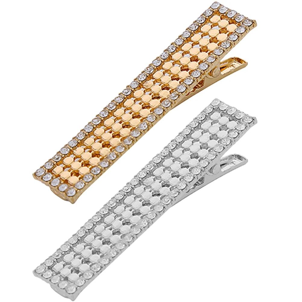 

2Pcs Rhinestone Clips Women Small Hair Barrettes Wedding Accessories Shiny Alloy Barrettes Easy Small Decorations Silver