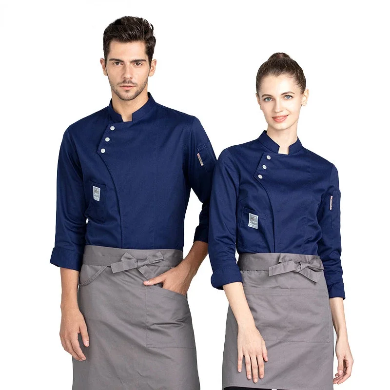 Long Sleeve Chef Jackets Restaurant Uniform Kitchen Chef/Waiter Shirt  Apron Cap Food Service Bakery Cooking Clothes 3-Set