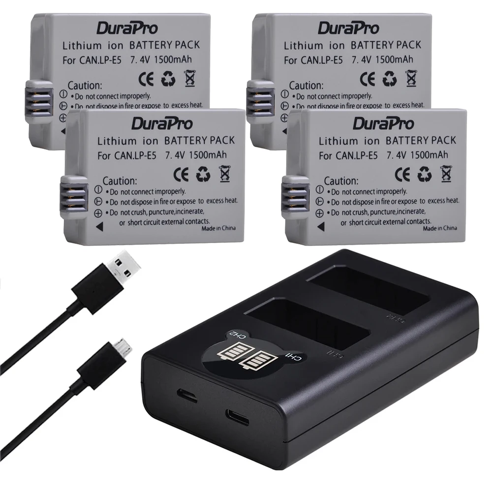 

DuraPro LP-E5 LPE5 LP E5 Battery & Charger For Canon EOS Rebel XS Rebel T1i XSi 1000D 500D 450D Kiss X3 X2 F digital camera
