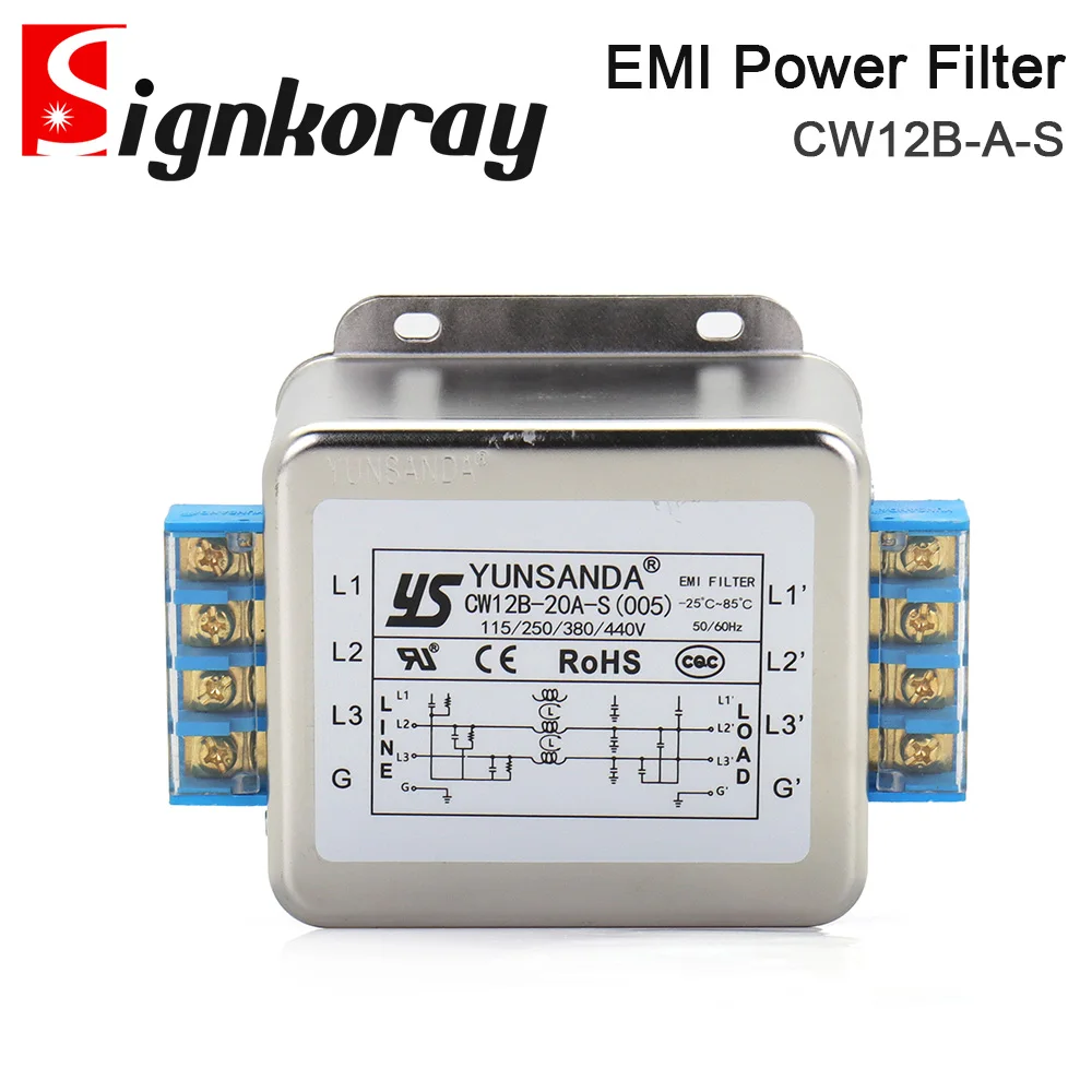 SignkoRay EMI Power Filter CW12B-3A 6A 10A 20A 30A 40A 50A 60A 380V 3Phase Interference Purification