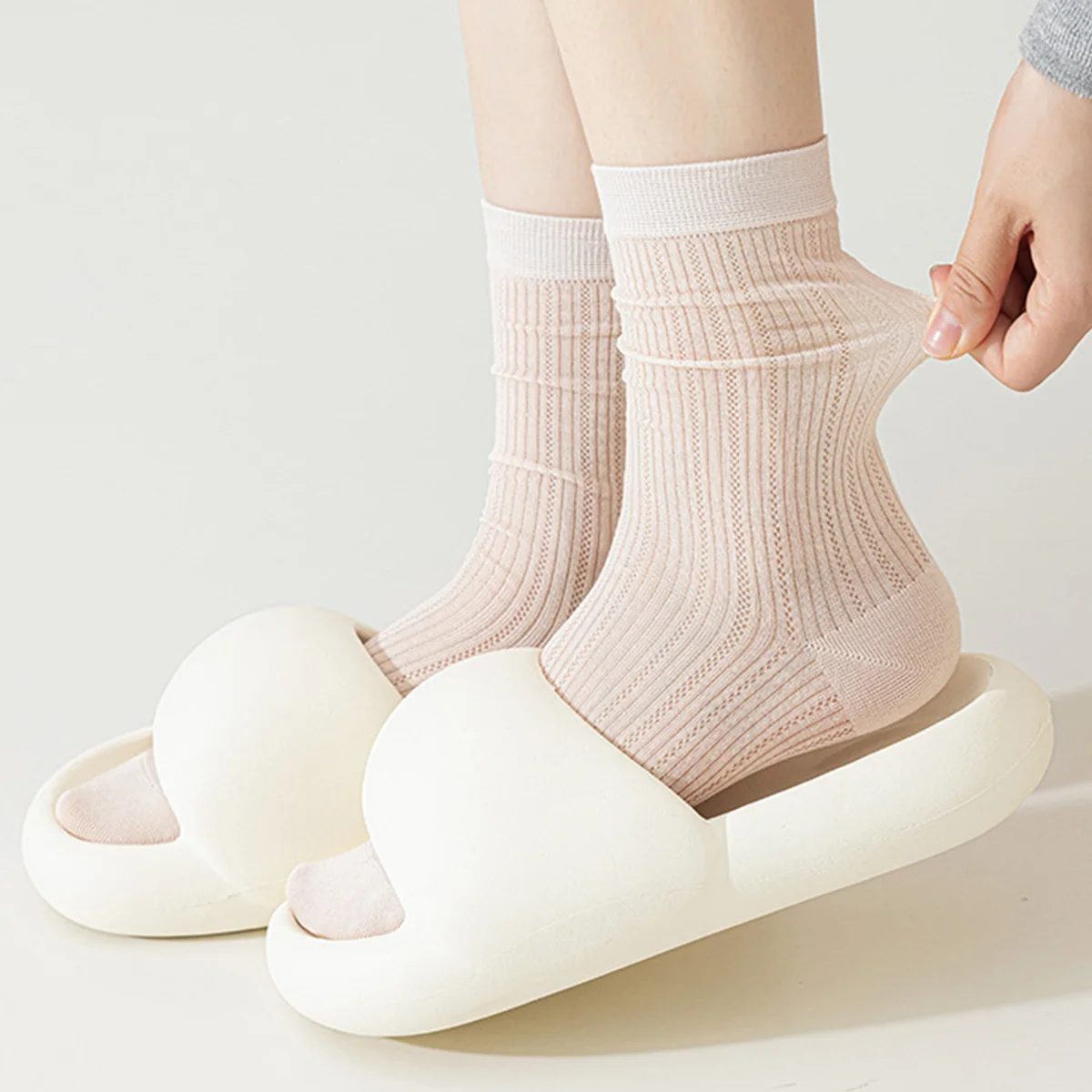 7 Pairs Women's Bamboo Fiber Mid-Tube Summer Thin Solid Color Boneless Socks Cool Breathable And Comfortable Black Stockings