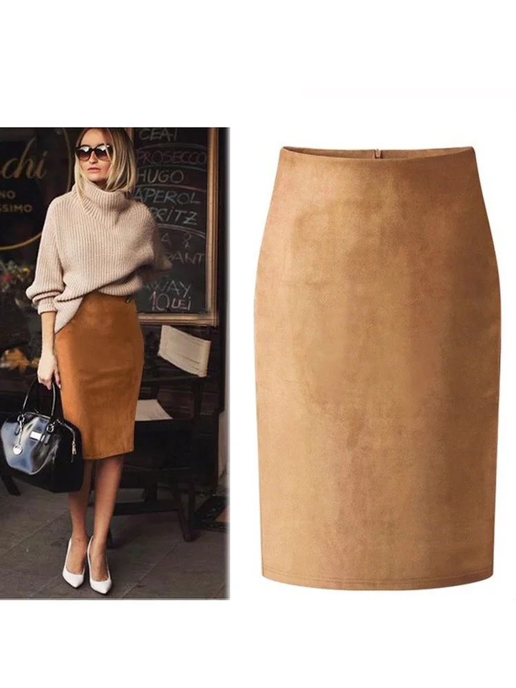 TIYIHAILEY Knielanger Bleistiftrock für Damen, Wildleder, Stretch, Schwarz, Grau, Rosa, Schlitz, Übergröße, 2025, neu, nach Maß, XS-2XL