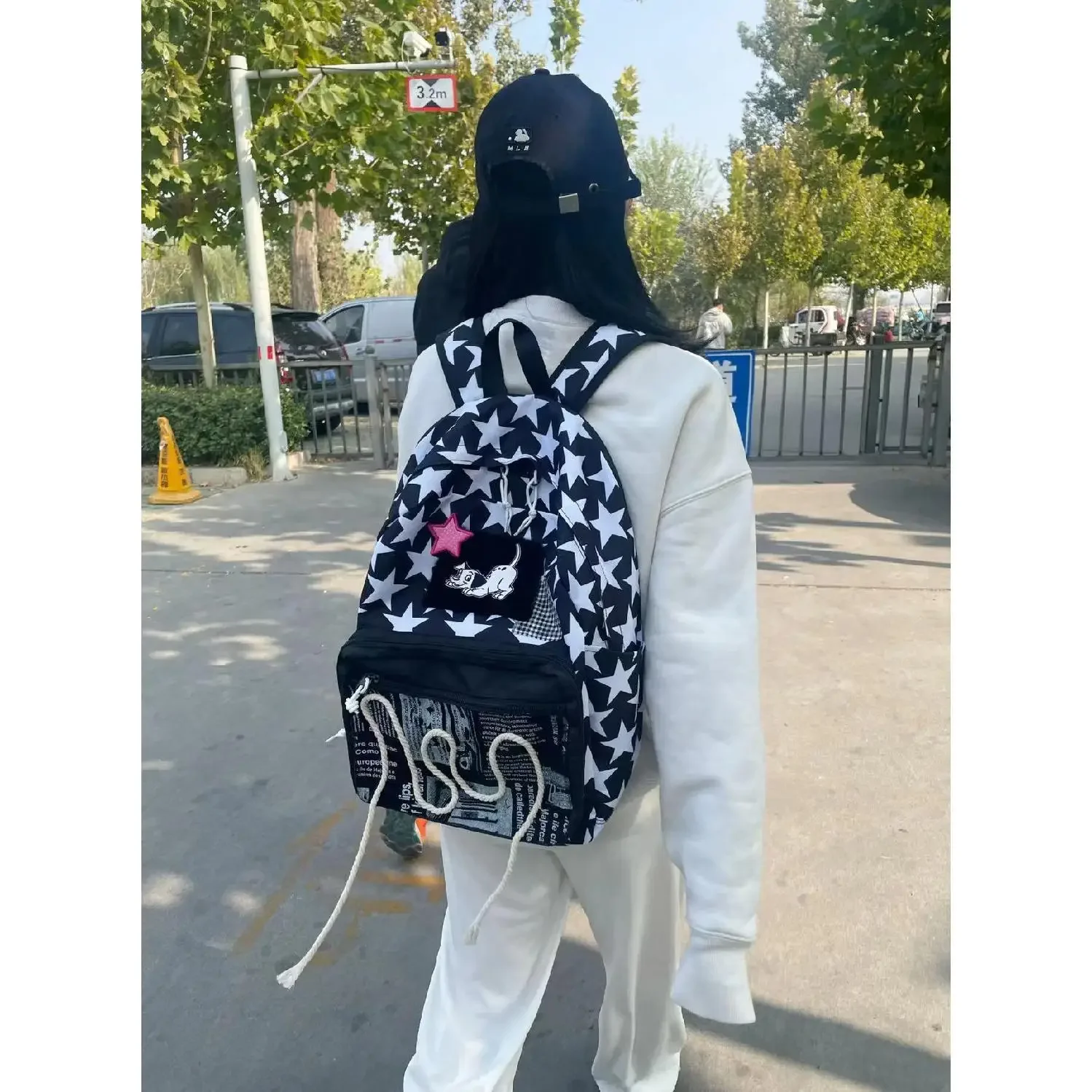 

American Vintage Hottie High-capacity Backpack Y2k Star Printted Cartoon Dog Aesthetic All Match Casual Preppy Student Schoolbag