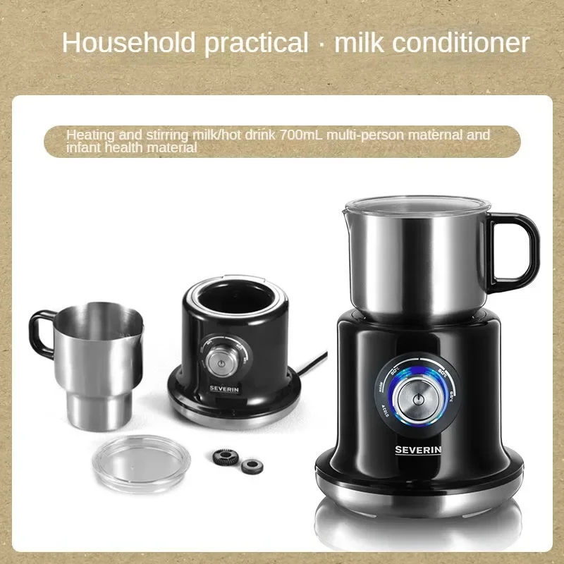 Electric Milk Frother 700ML 304 Stainless Steel Double Mixing Head Hot & Cold Temperature Adjustment Hot Milk Home Milk Frother