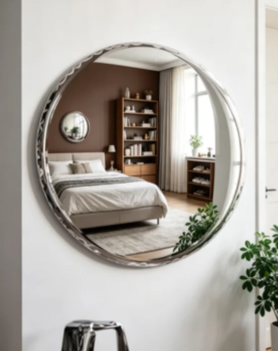 Electroplated Stainless Steel Round Decor Mirror Luxury Home Living Room Background Wall Hanging Decorative Mirror image 3