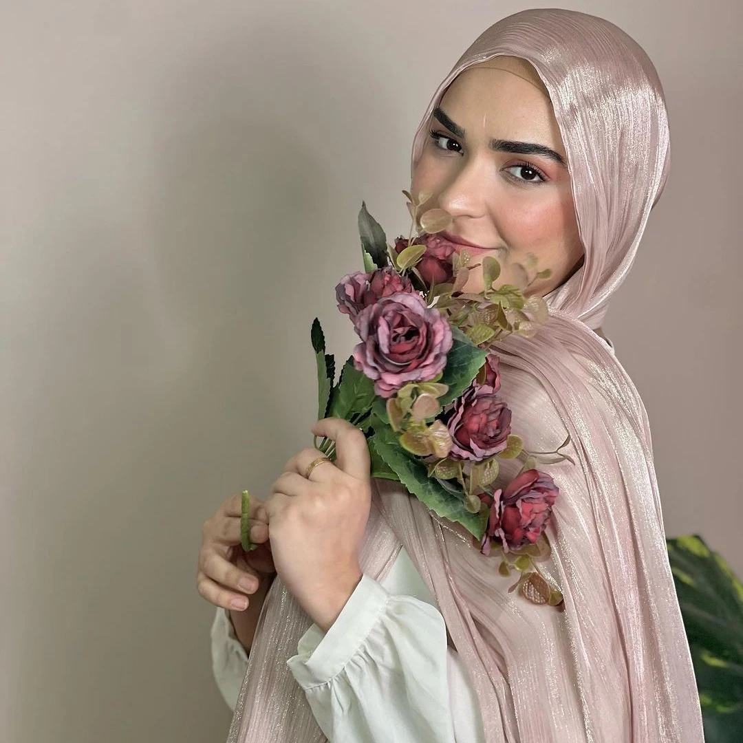 Hijab de Chiffon Premium Brilhante, Lenços Longos para Mulheres Malaianas, Xale de Chiffon Amassado, Lenço Islâmico Respirável