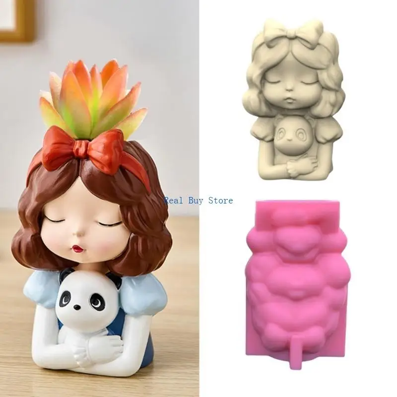 

U13d 3xsuccculate Vase Planter Плесень держатель ручки силиконовая плесень милая девушка для головы смола