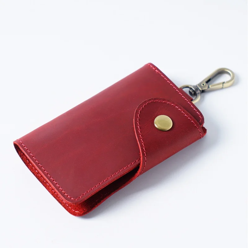 GENODERN Handmade Top Layer Cowhide Key Purse Business Men Key Holder Retro Card Holder Portable Large Capacity Keychain