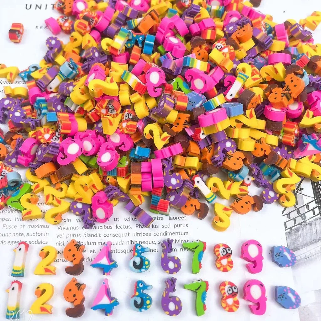 20PCS Cartoon Eraser Space Fruit Number Primary School Student Prize Multi-figure Recognition Figure PVC Mini Cute Eraser