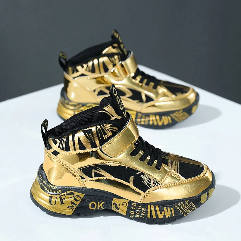 

Gold Glitter High Top Sneakers For Boys Luxury Designer Shoes Kids Casual Sneakers Comfortable Non-slip Children's Sports Shoes