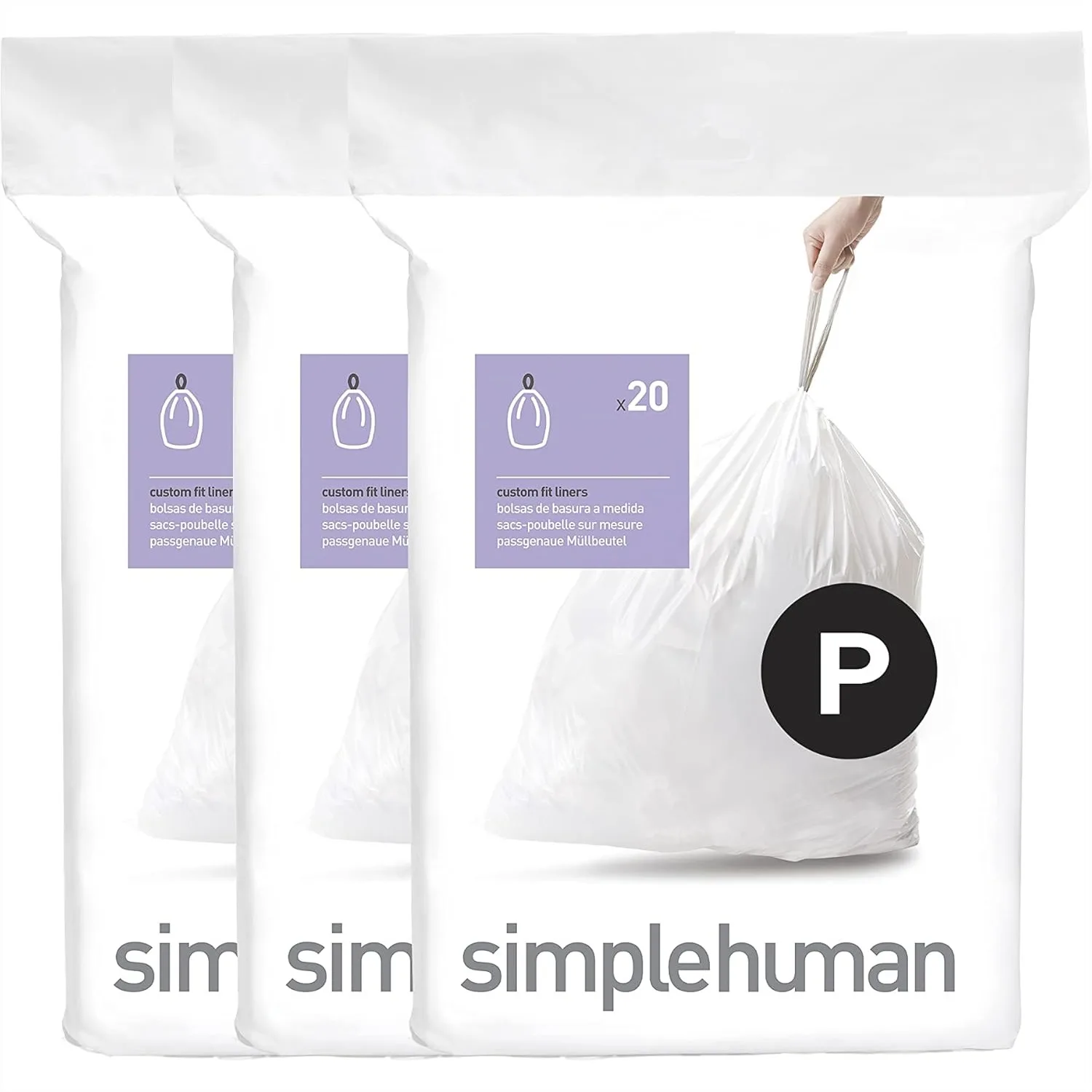 

Custom Fit Drawstring Trash Bags for Kitchen Cans, 50-60 Liter / 13-16 Gallon, White, 60 Count