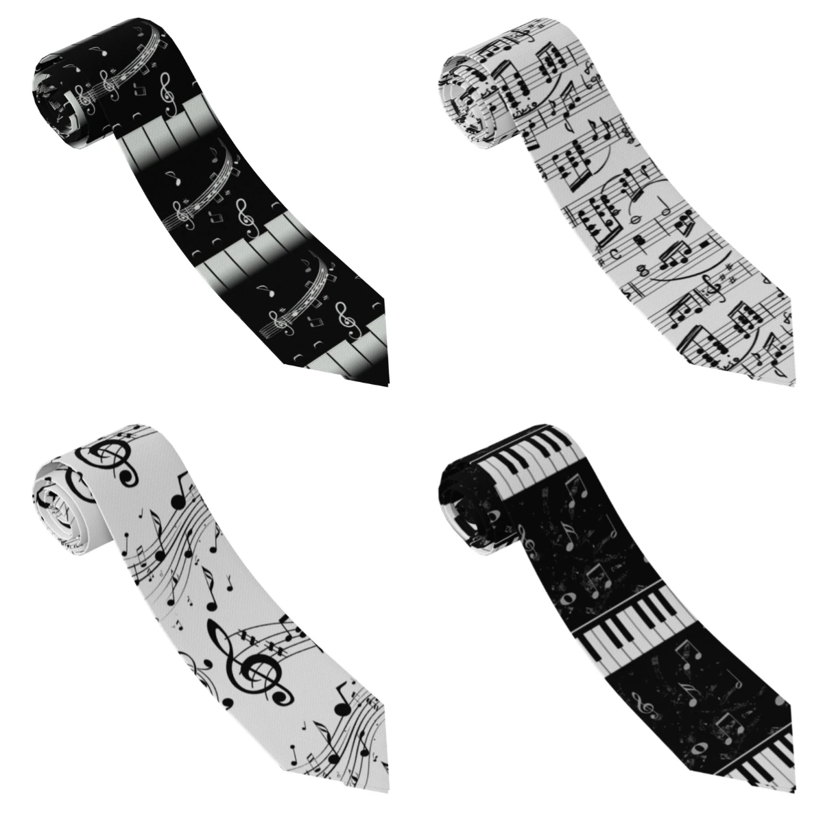 Classic Musical Notes Printed Tie Silky Narrow Neckties Piano Guitar Necktie Simple Trendy Unisex Ties Gift Fashion Accessory