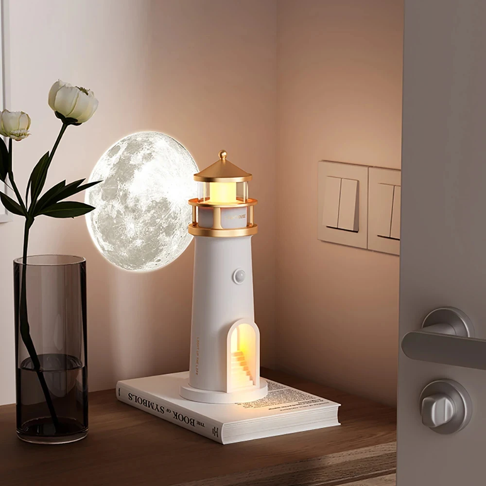 Lighthouse Ambient lights Moon Projection Light Bluetooth Music Playback Night Lamp Home Desktop Decoration Birthday Gift