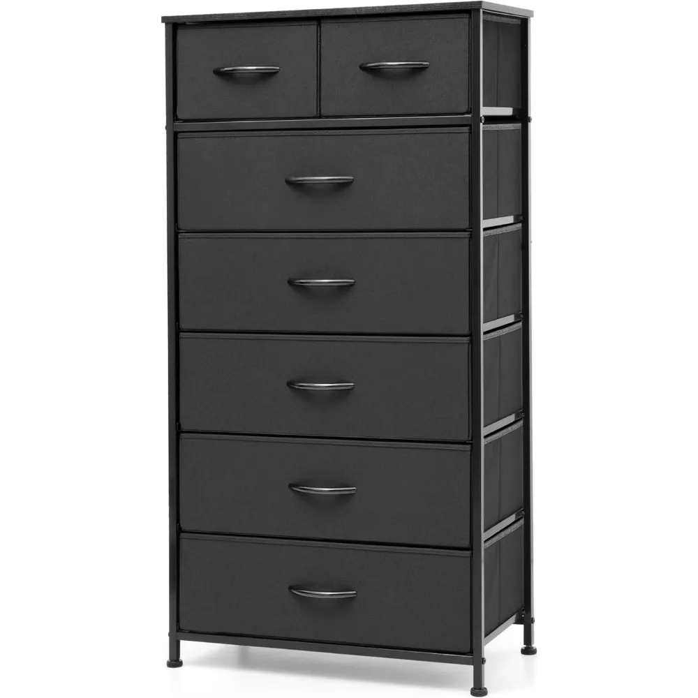 

Exquisite Dresser for Bedroom with 7 Drawers, Tall Dresser Vertical Storage Tower, Sturdy Metal Frame, Fabric Storage Bins with
