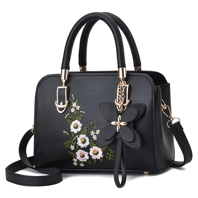 1PC Embroidery shoulder bag high quality large capacity PU soft leather handbag fashionable hundred shoulder crossbody bag