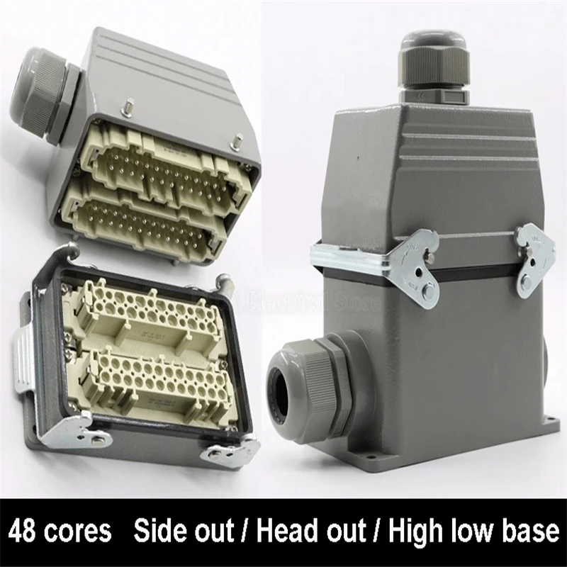 HDC-HE-024 Rectangular Heavy Duty Connectors 4 6 8 10 16 20 24 32 48 Core 16A Waterproof Aviation Plug Top Side Line Connector