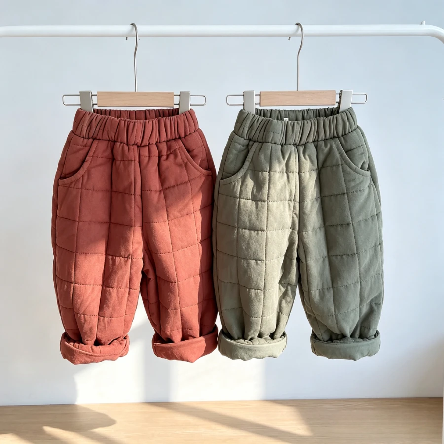 Boys Girls Winter Quilted Joggers Thick Warm Padded Pants Loose Elastic Waist Cotton Trousers Kids Casual Daily Outdoor Bottoms