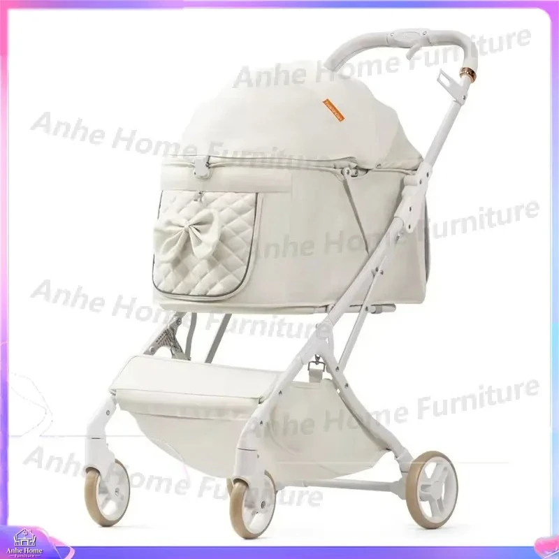 Portable Metal Pet Stroller 4 Wheels Foldable Dog Cat Carrier Trolley Lightweight Travel Crate Airline Approved 20kg Load