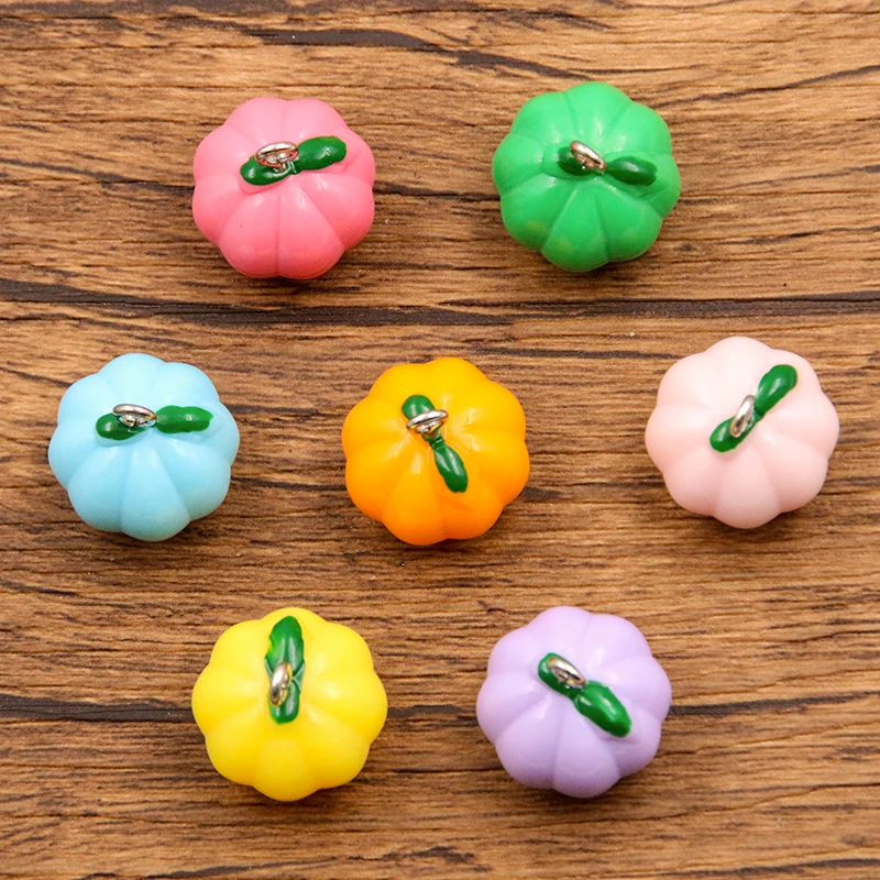 10Pcs 17X17MM Cute 7 Color Halloween Pumpkin Earring Charms Diy Findings Kawaii 3D Keychain Bracelets Pendant For Jewelry Making