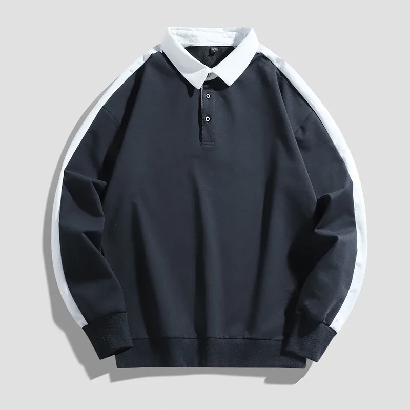 TFETTERS Brand Casual Fashion Sweatshirts for Man Turn Down Collar Long Sleeve Color Blocking Pullovers Men Popular Office Tops