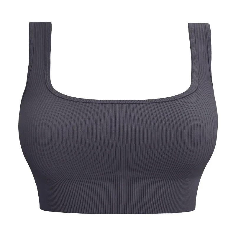 Women Sexy Fitness Yoga Bra Backless Navel Exposed Vest Seamless Thread Knit Solid Sports Bra Gym Outdoor Trainning Sports Bra