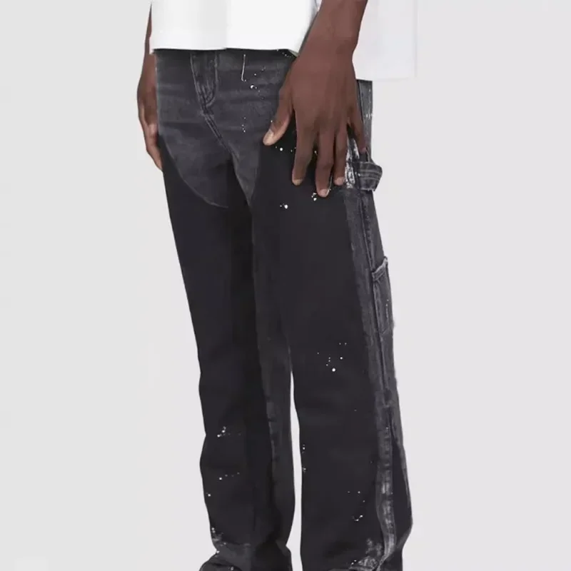 Men's Jeans Casual Fashion Solid Color Elastic Patch Fabric Layered Flared Pants Spring and Autumn New Style