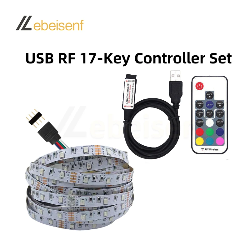 1 Kit 5V RGB LED Flexible Strip Light SMD2835 60 LEDs/m and IR or RF Wireless Remote or Bluetooth Dimmer PWM Controller USB Plug